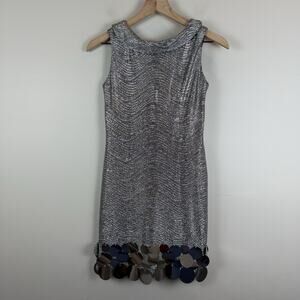 Biscotti Collezioni Party Dress Sz 12 Platinum Silver Sequins Bling Cocktail